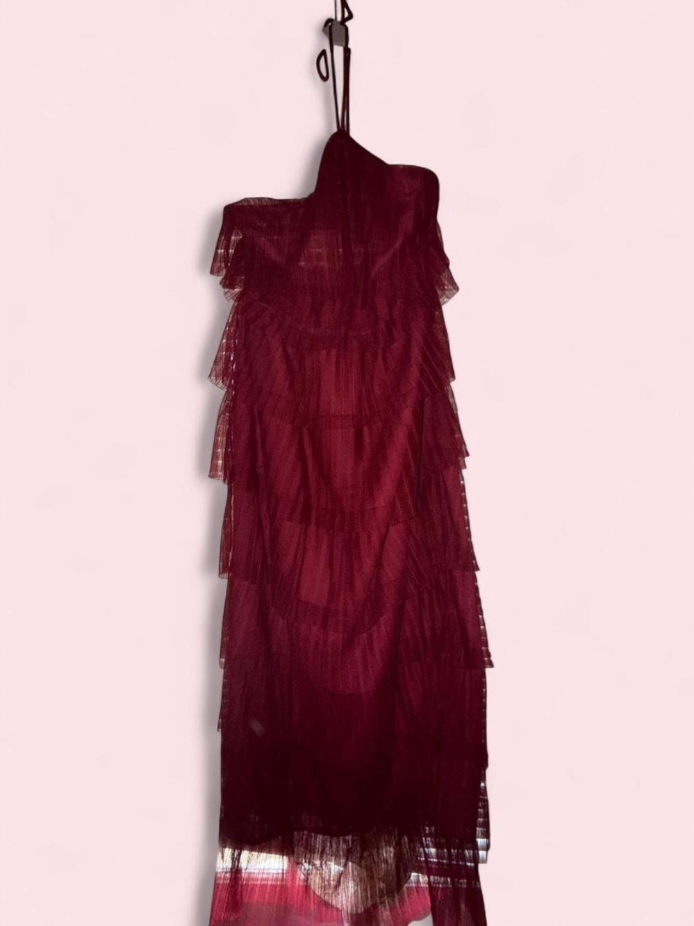 FORE Elegant Burgundy halter Tiered Evening prom formal Dress